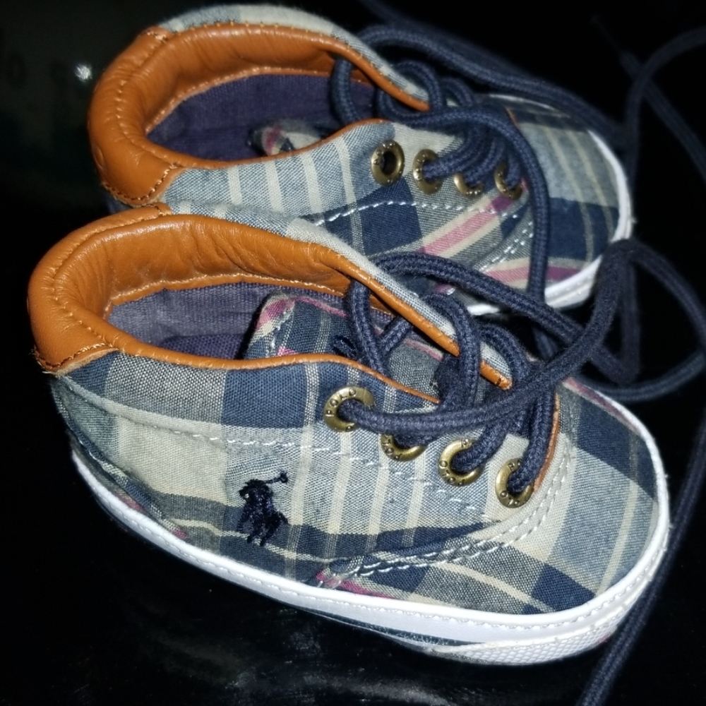 Ralph Lauren Blue & Green Tartan Baby Loafers - Size 1